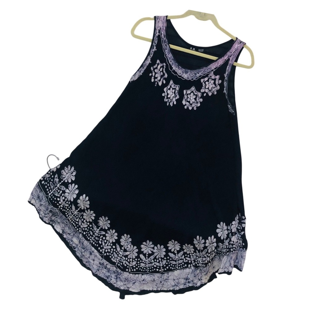 S.R. Fashion Gauze Dress Batik Boho Beach Flowy Festival Artsy Lounge Womens OS